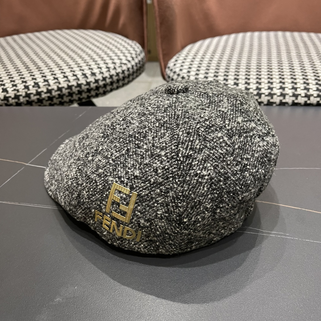  芬迪 FENDl 复古前进帽女春秋英伦老钱风显脸小鸭舌贝雷帽大头围报童画家帽子