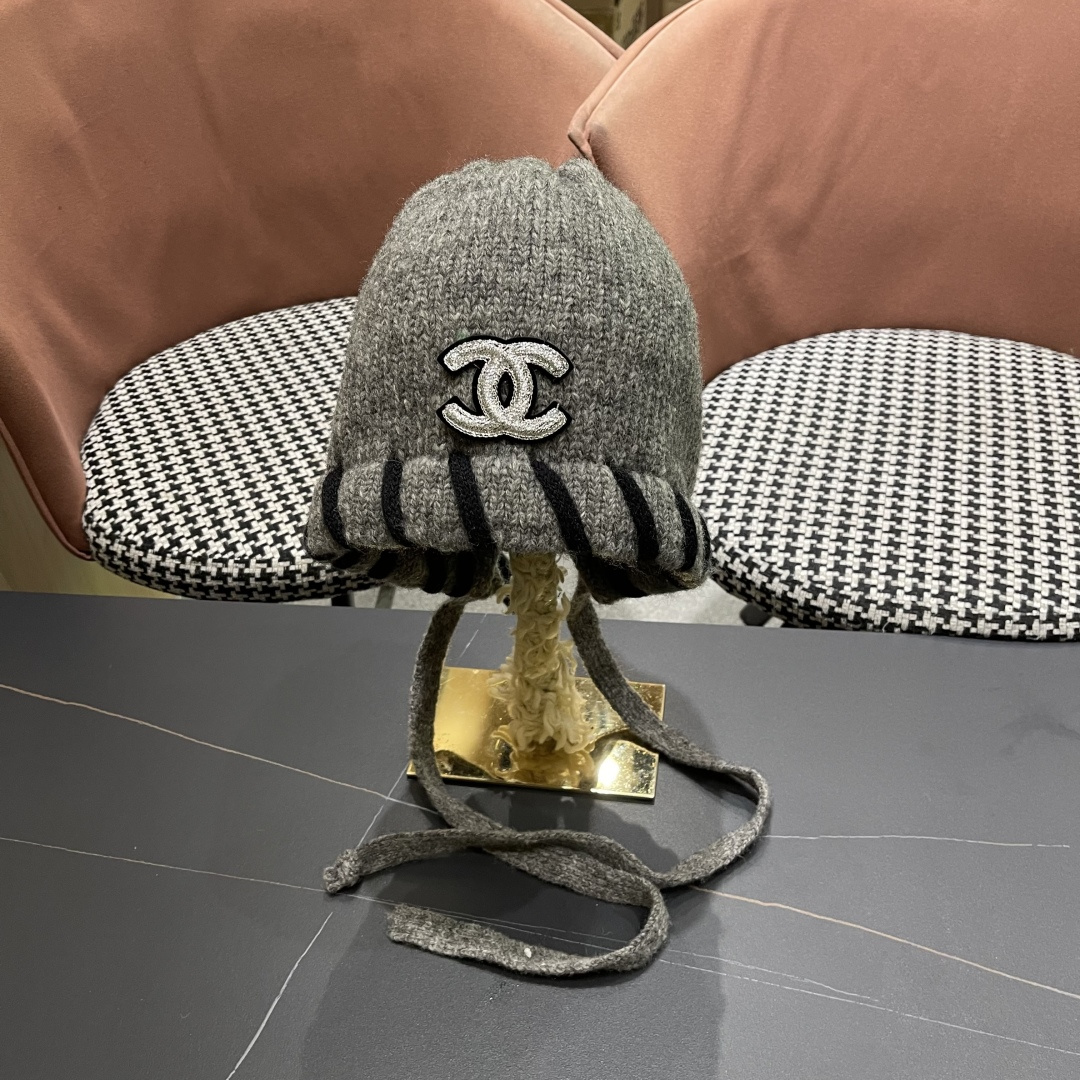  香奈儿(CHANEL) 2025新款韩版百搭绑带毛线帽子女秋冬季休闲出游包头帽通勤