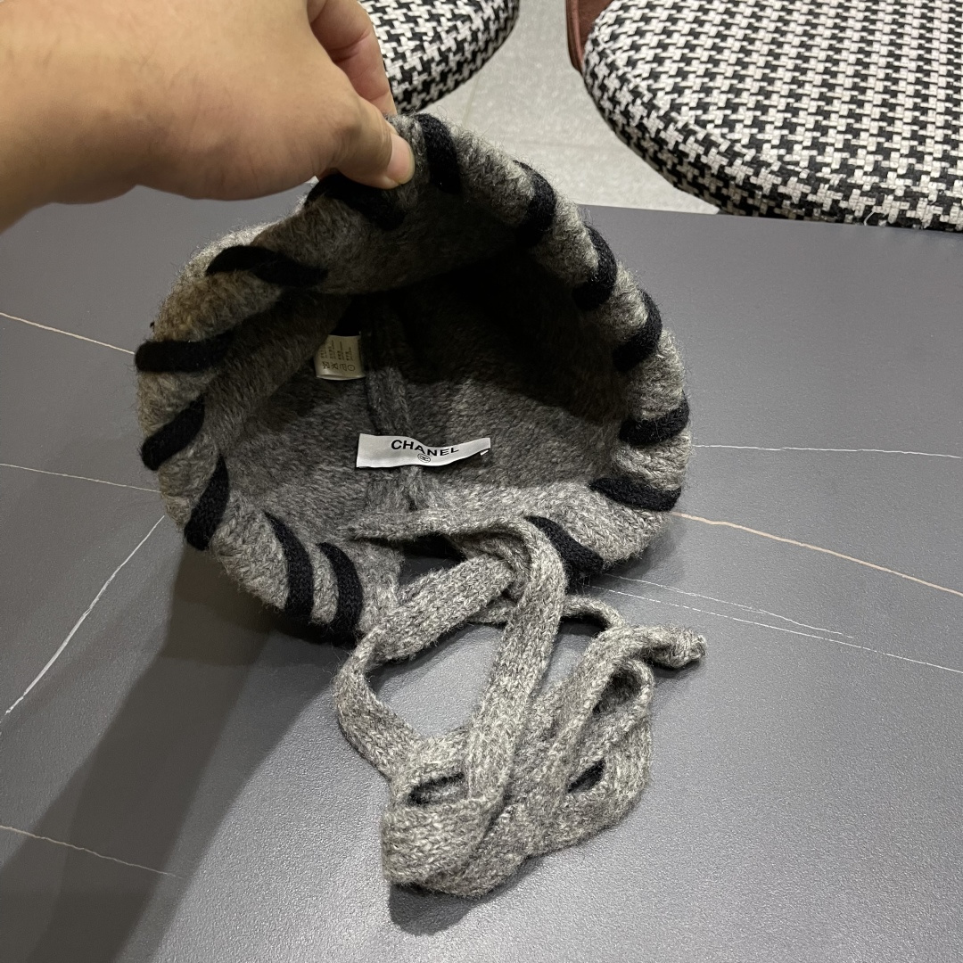  香奈儿(CHANEL) 2025新款韩版百搭绑带毛线帽子女秋冬季休闲出游包头帽通勤