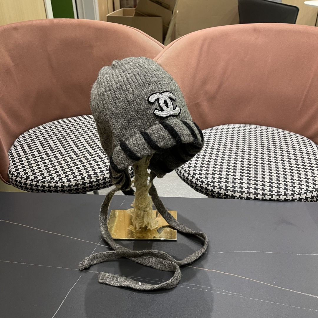  香奈儿(CHANEL) 2025新款韩版百搭绑带毛线帽子女秋冬季休闲出游包头帽通勤