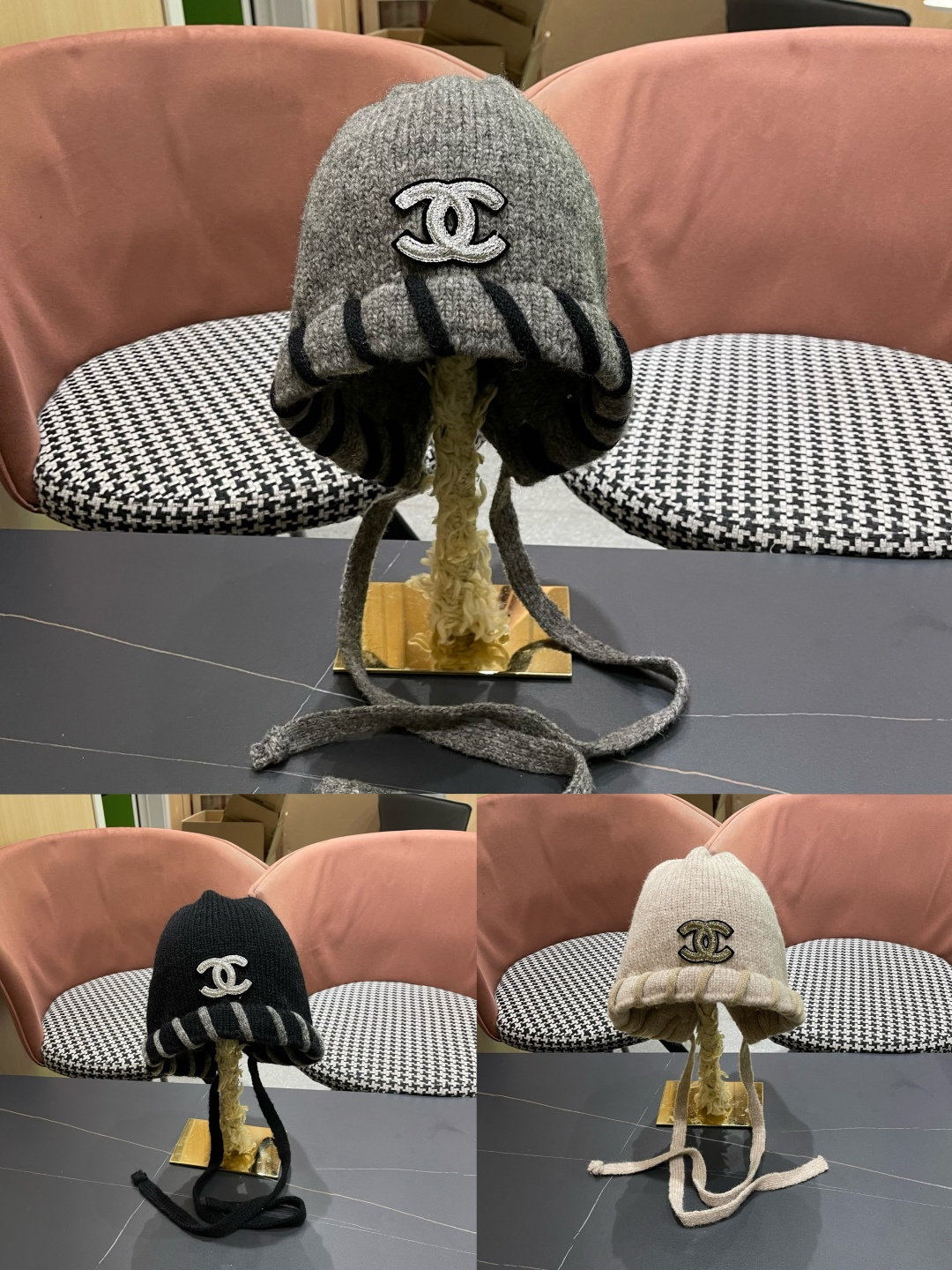  香奈儿(CHANEL) 2025新款韩版百搭绑带毛线帽子女秋冬季休闲出游包头帽通勤