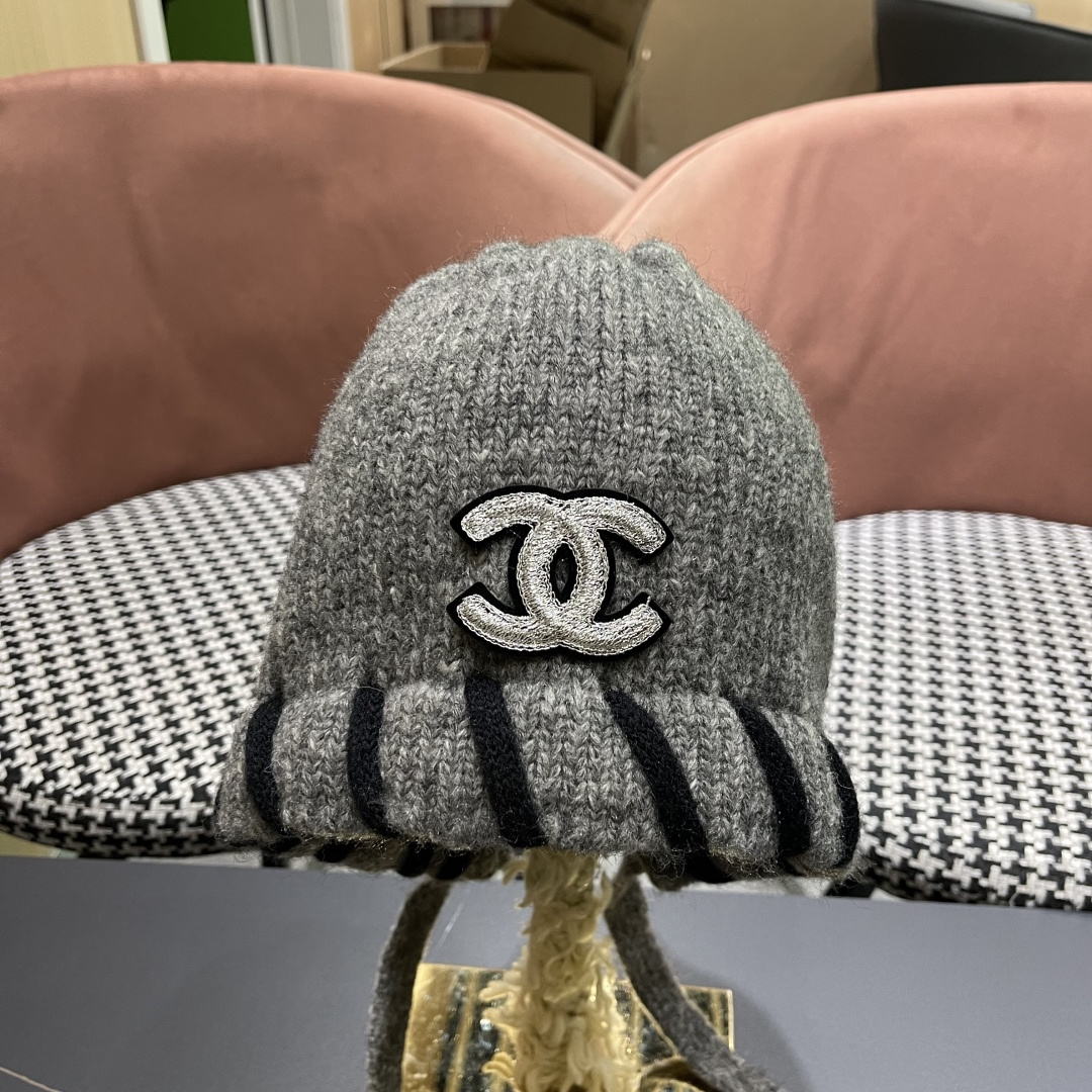  香奈儿(CHANEL) 2025新款韩版百搭绑带毛线帽子女秋冬季休闲出游包头帽通勤