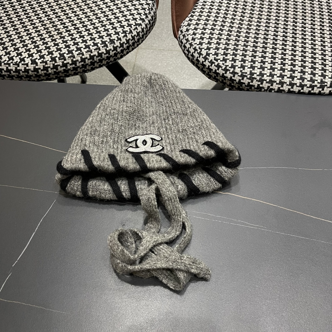  香奈儿(CHANEL) 2025新款韩版百搭绑带毛线帽子女秋冬季休闲出游包头帽通勤