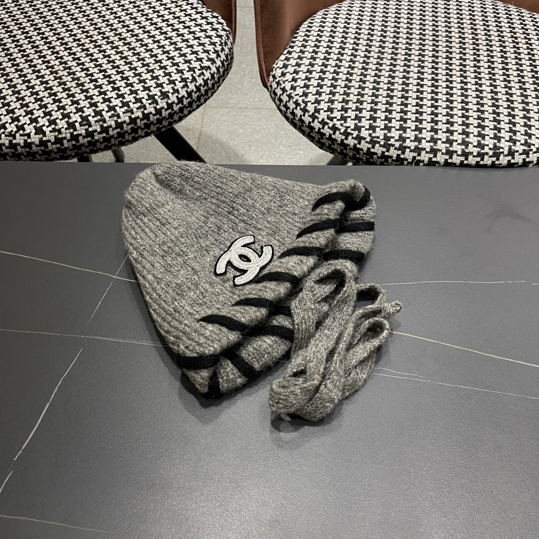  香奈儿(CHANEL) 2025新款韩版百搭绑带毛线帽子女秋冬季休闲出游包头帽通勤