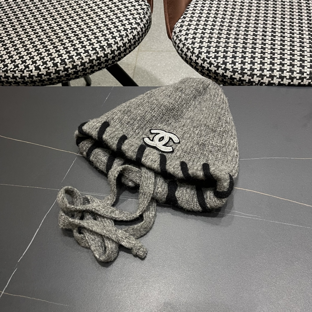  香奈儿(CHANEL) 2025新款韩版百搭绑带毛线帽子女秋冬季休闲出游包头帽通勤