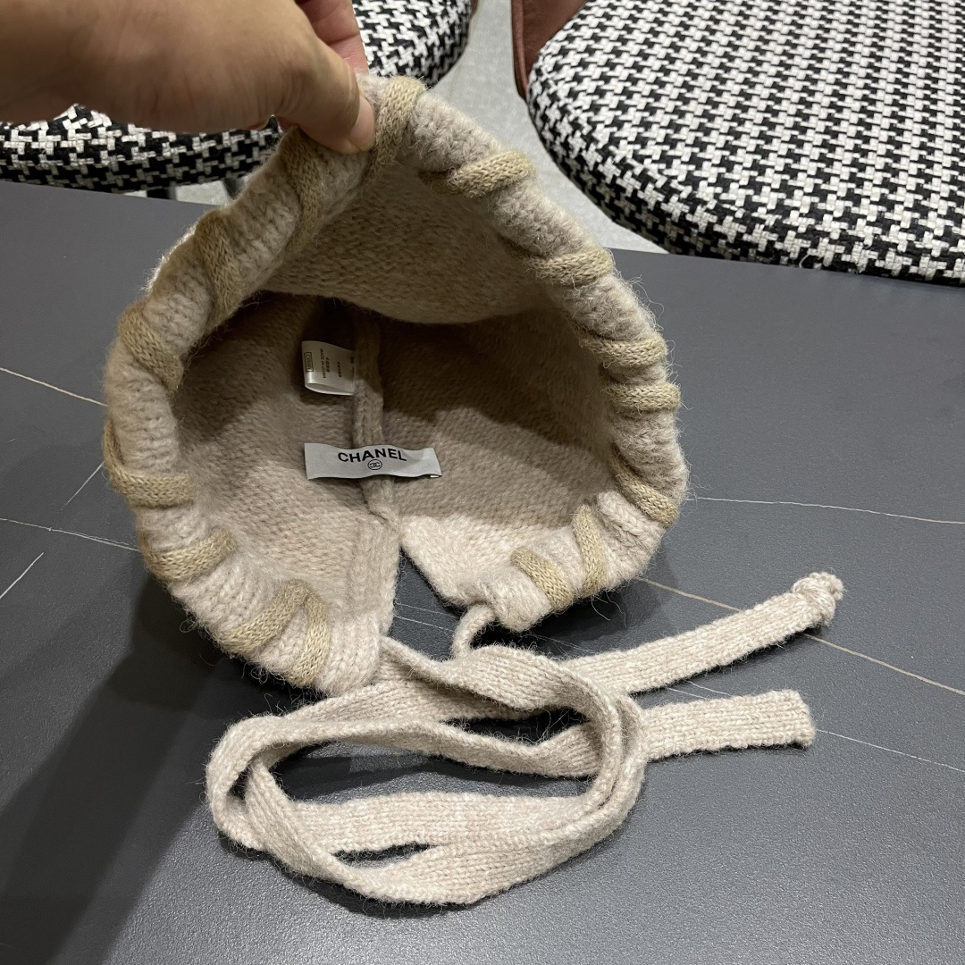  香奈儿(CHANEL) 2025新款韩版百搭绑带毛线帽子女秋冬季休闲出游包头帽通勤