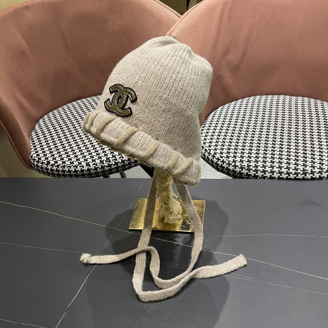  香奈儿(CHANEL) 2025新款韩版百搭绑带毛线帽子女秋冬季休闲出游包头帽通勤