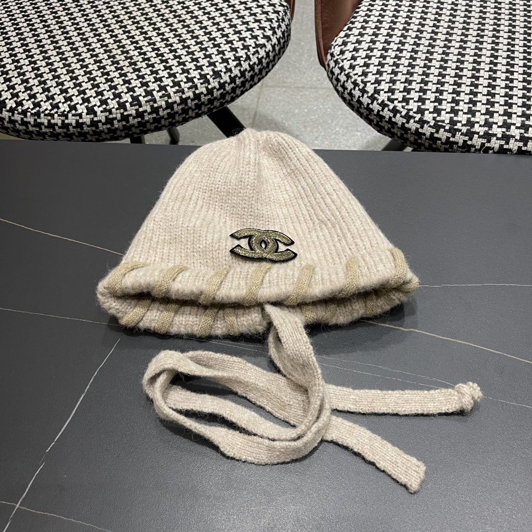  香奈儿(CHANEL) 2025新款韩版百搭绑带毛线帽子女秋冬季休闲出游包头帽通勤