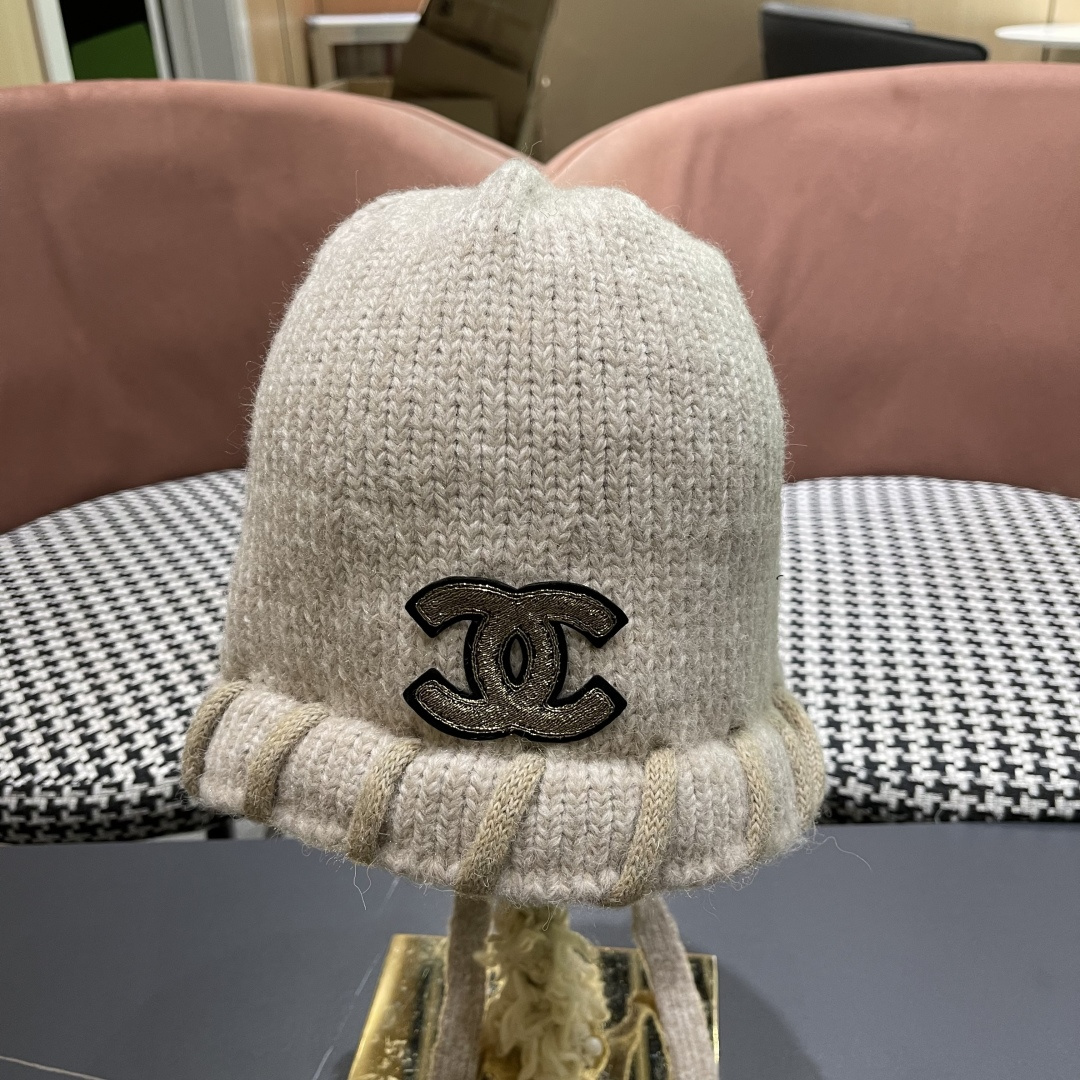  香奈儿(CHANEL) 2025新款韩版百搭绑带毛线帽子女秋冬季休闲出游包头帽通勤