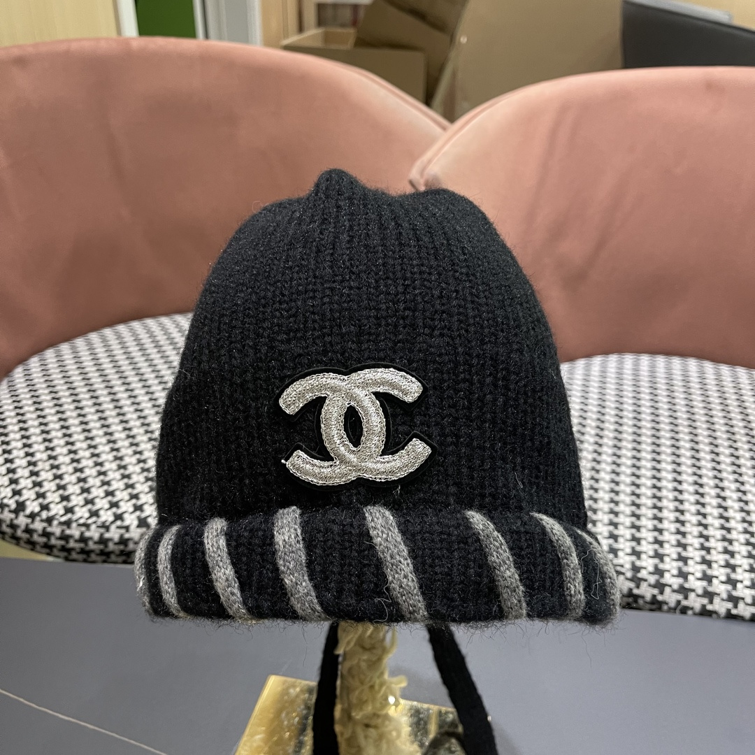  香奈儿(CHANEL) 2025新款韩版百搭绑带毛线帽子女秋冬季休闲出游包头帽通勤
