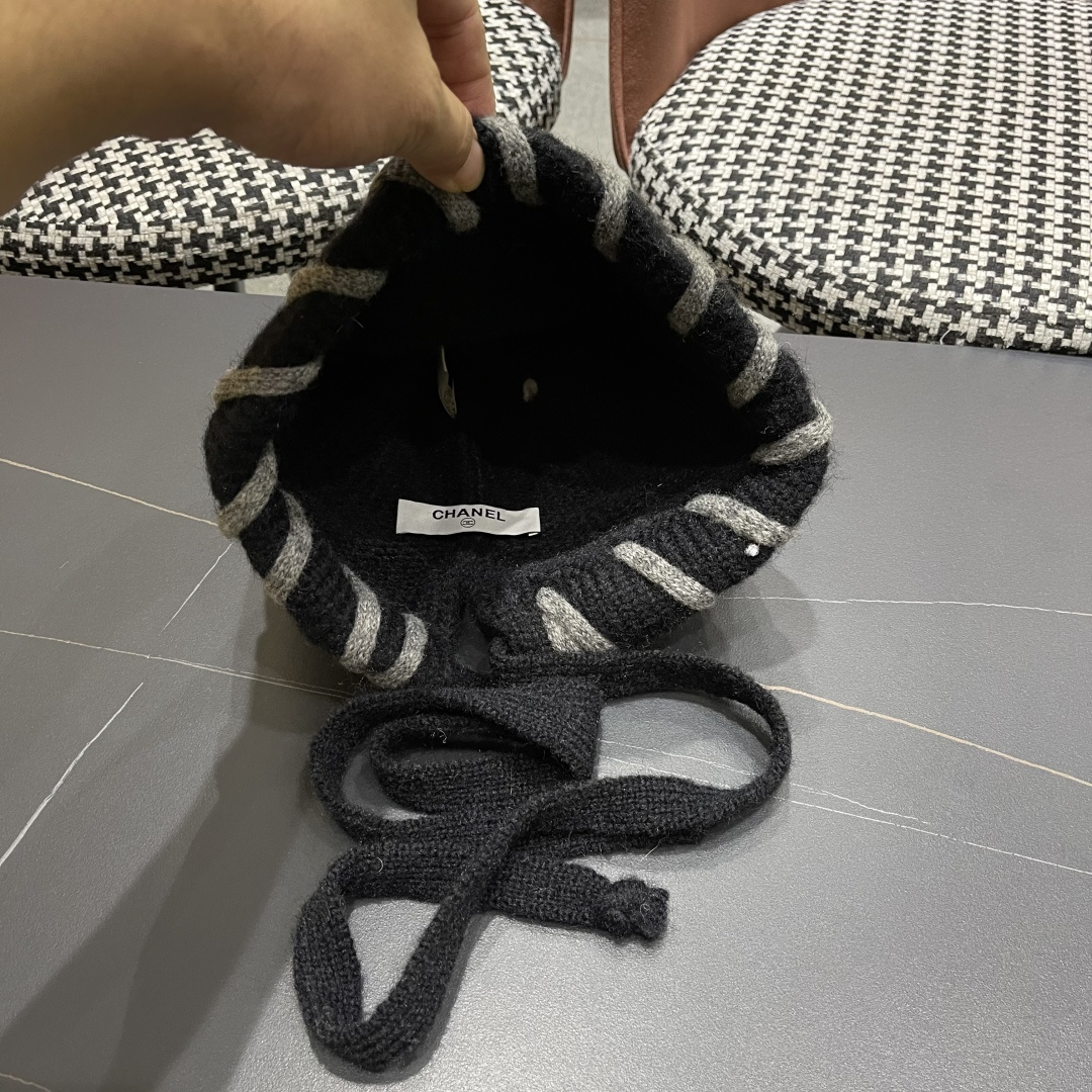  香奈儿(CHANEL) 2025新款韩版百搭绑带毛线帽子女秋冬季休闲出游包头帽通勤