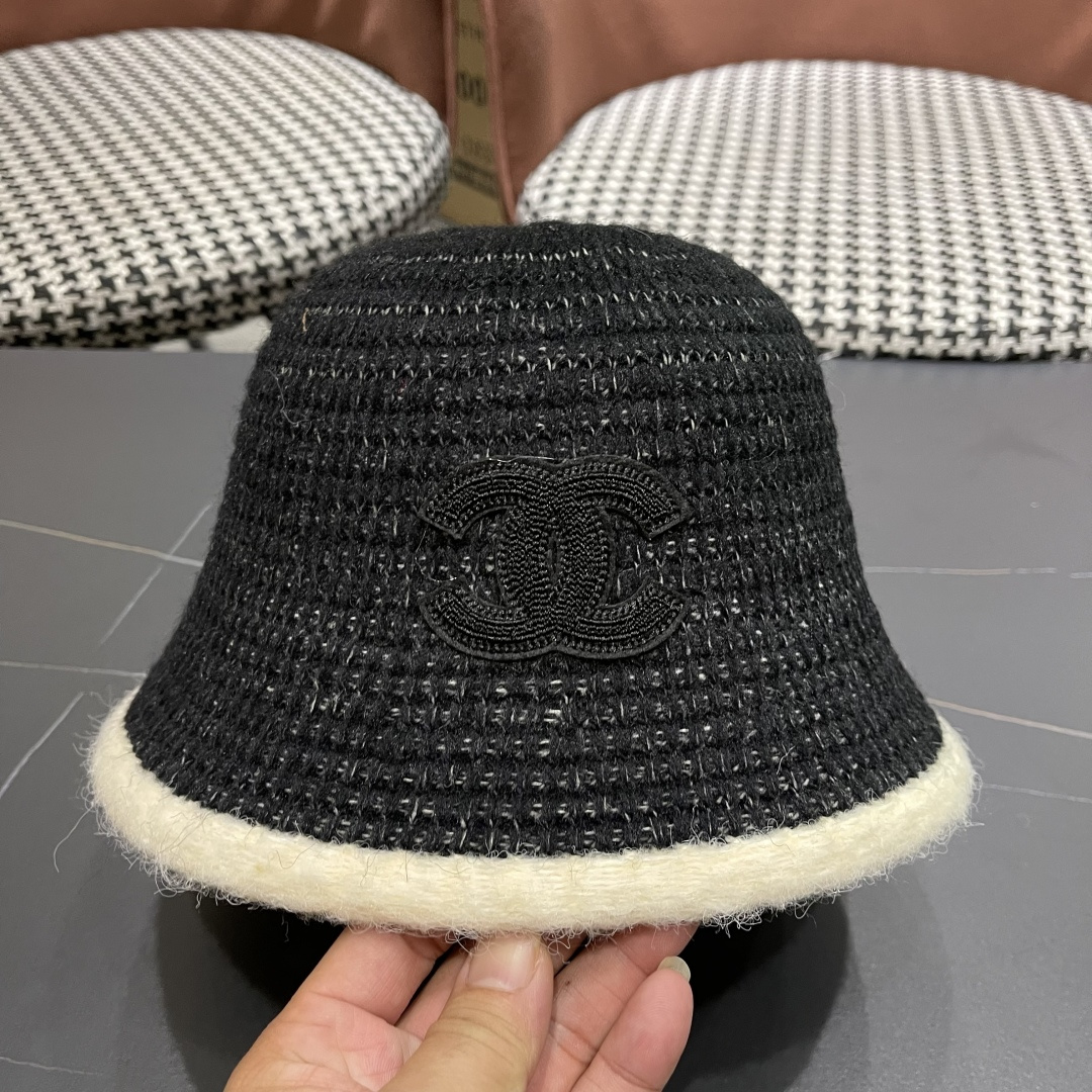  香奈儿 CHANEL针织盆帽，2025秋冬渔夫帽高密度制作，一顶超级有品位的针织帽了~出街首选！帽型超