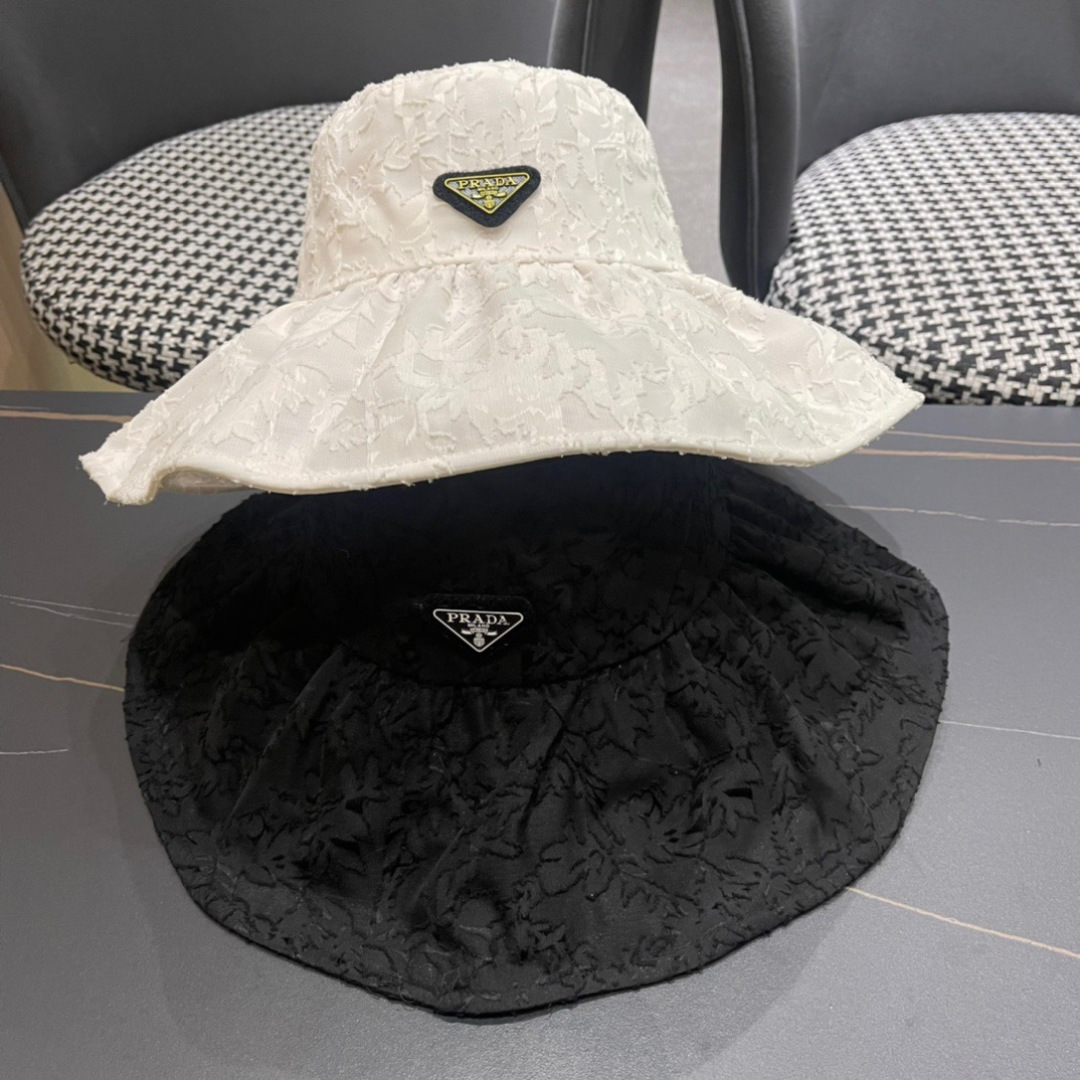  普拉达PrADA遮阳帽女防晒遮阳渔夫帽韩版字母折边百搭户外出游太阳帽