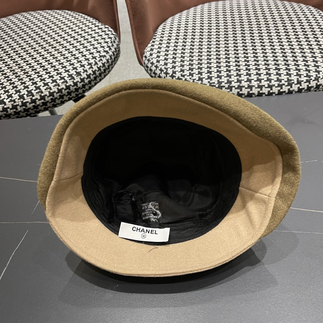 香奈儿(CHANEL) 英伦复古毛呢渔夫帽子女秋冬季优雅气质保暖盆帽时尚百搭显脸小潮
