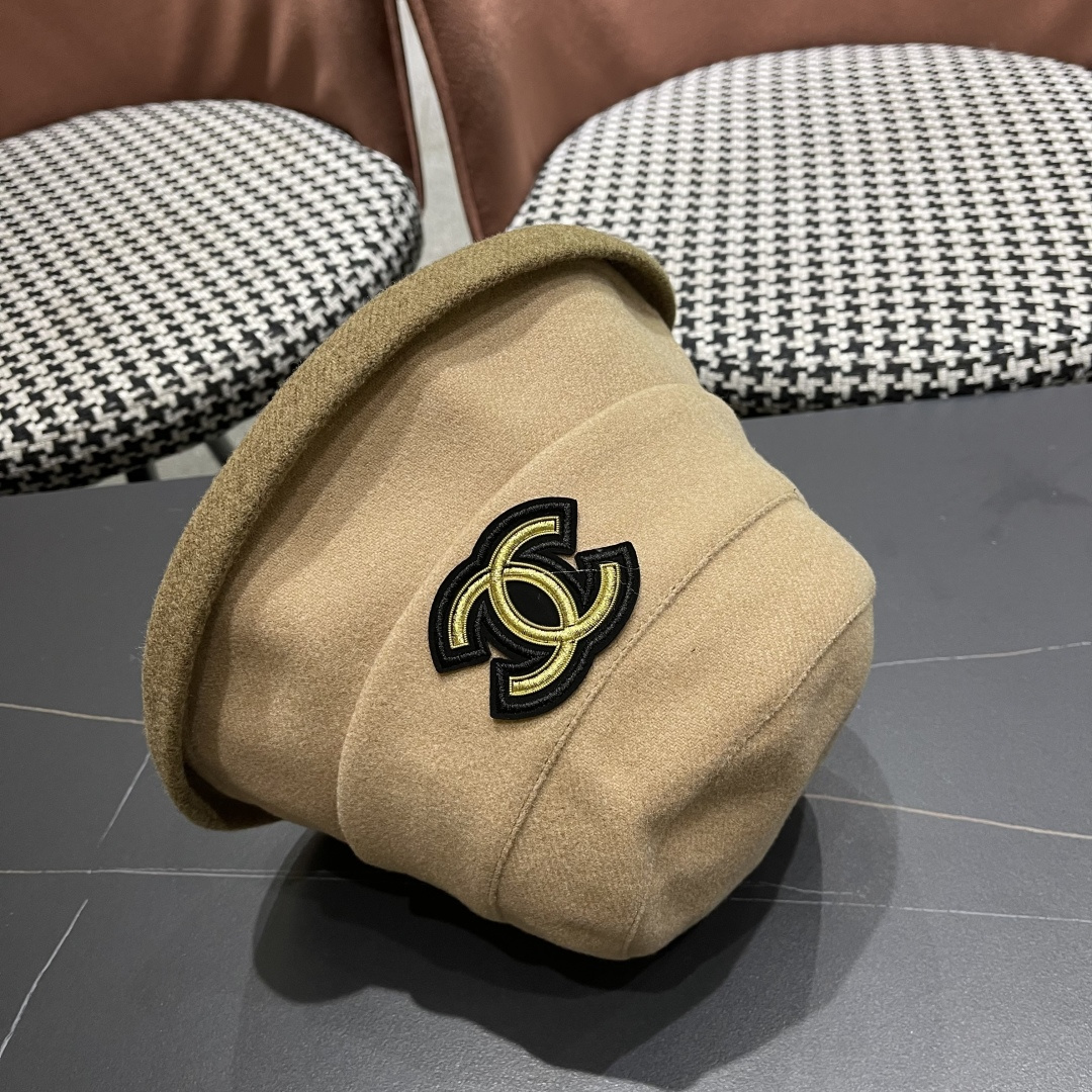  香奈儿(CHANEL) 英伦复古毛呢渔夫帽子女秋冬季优雅气质保暖盆帽时尚百搭显脸小潮