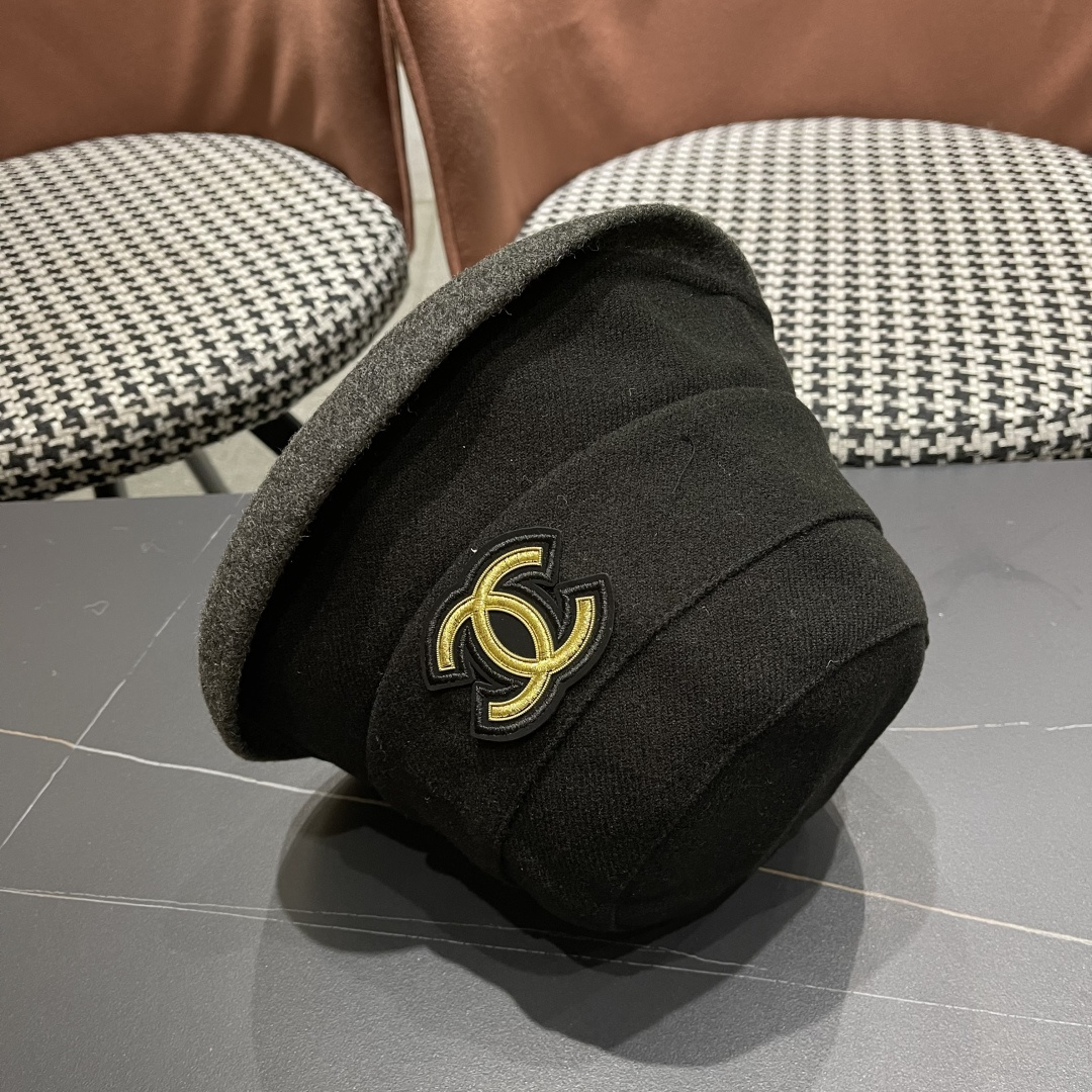  香奈儿(CHANEL) 英伦复古毛呢渔夫帽子女秋冬季优雅气质保暖盆帽时尚百搭显脸小潮