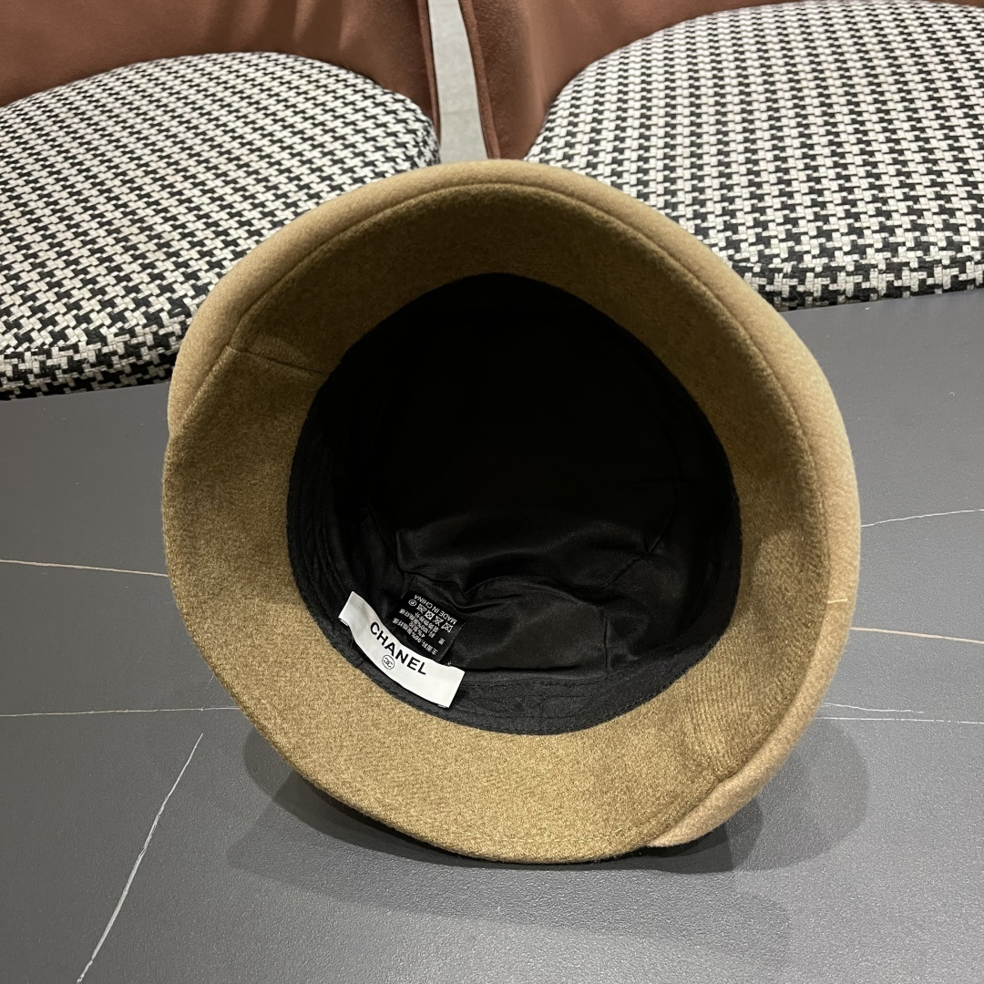  香奈儿(CHANEL) 英伦复古毛呢渔夫帽子女秋冬季优雅气质保暖盆帽时尚百搭显脸小潮