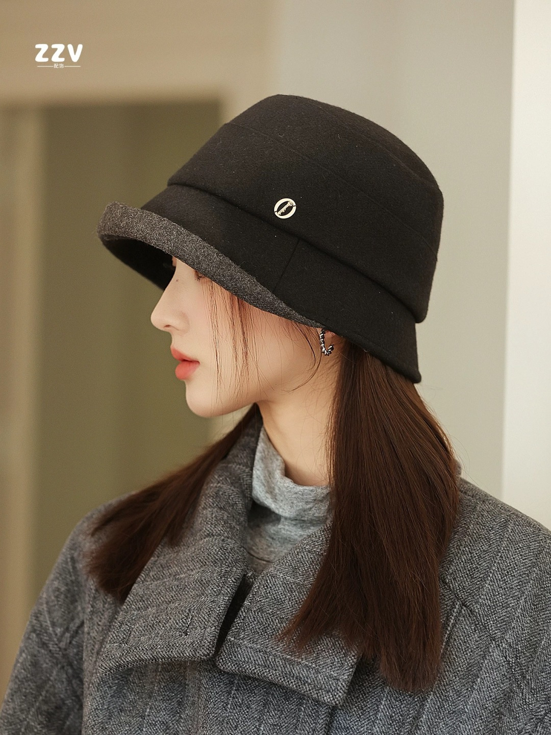  香奈儿(CHANEL) 英伦复古毛呢渔夫帽子女秋冬季优雅气质保暖盆帽时尚百搭显脸小潮