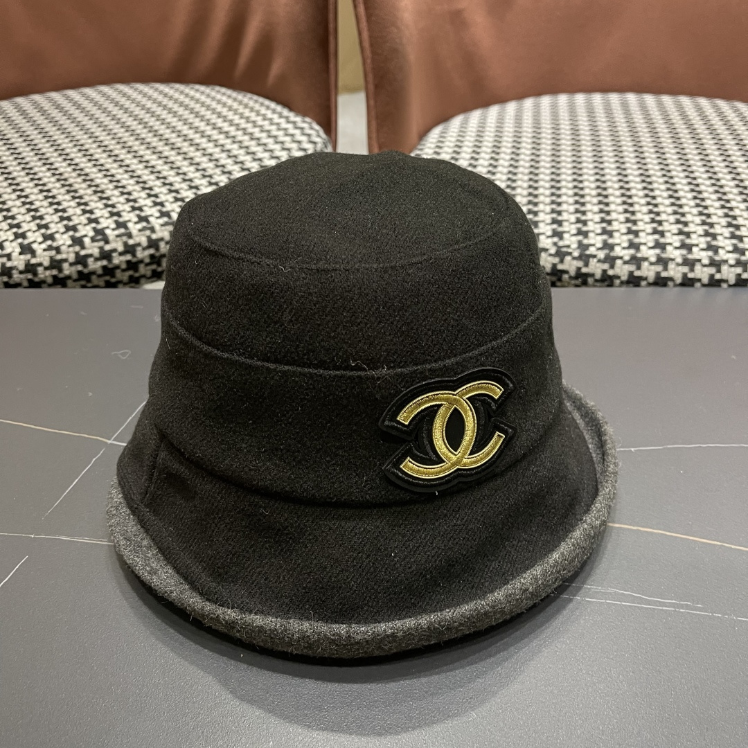  香奈儿(CHANEL) 英伦复古毛呢渔夫帽子女秋冬季优雅气质保暖盆帽时尚百搭显脸小潮
