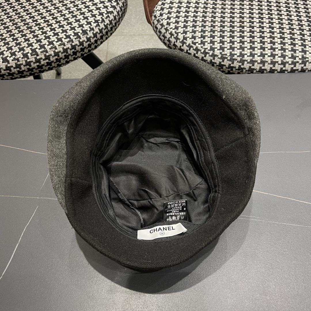  香奈儿(CHANEL) 英伦复古毛呢渔夫帽子女秋冬季优雅气质保暖盆帽时尚百搭显脸小潮