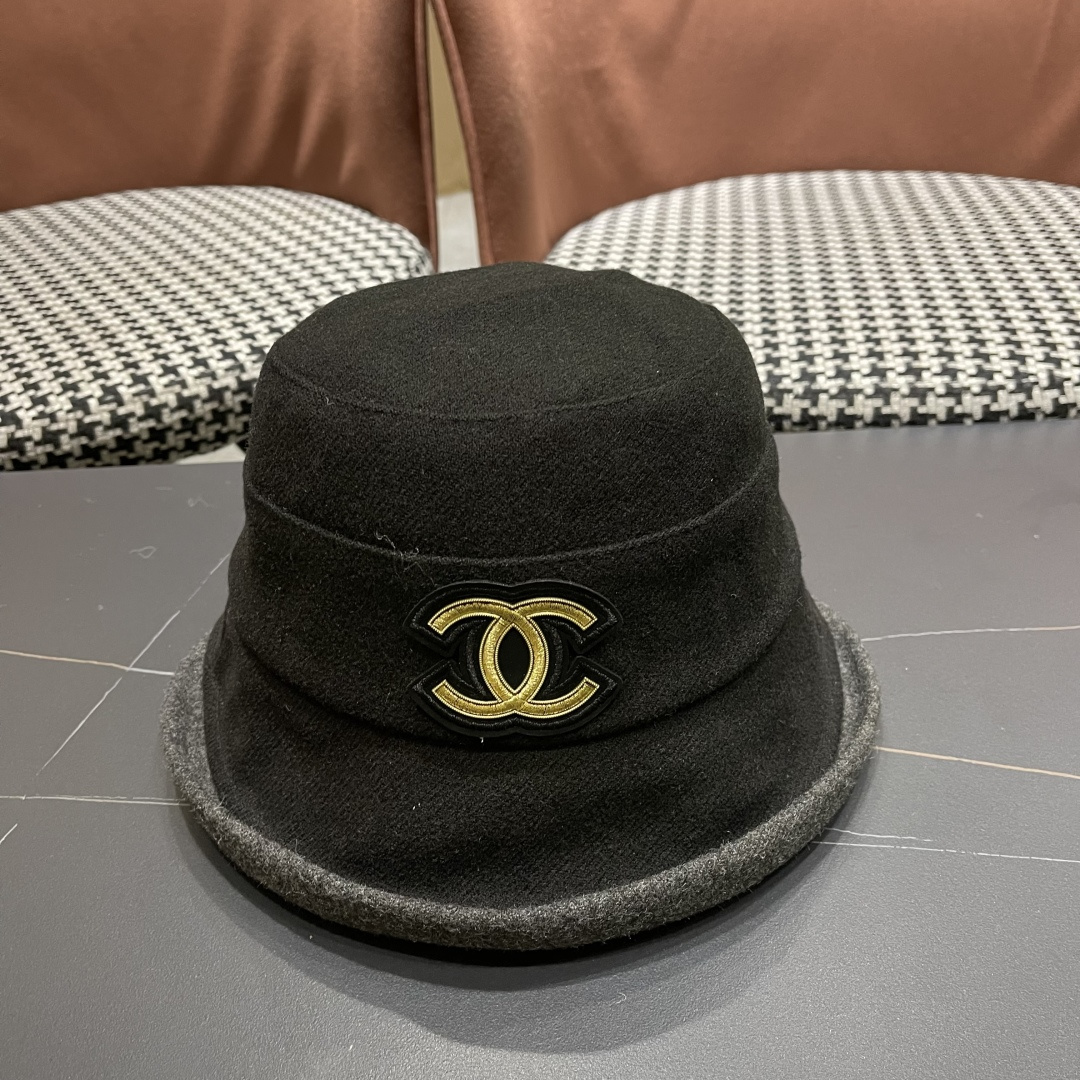  香奈儿(CHANEL) 英伦复古毛呢渔夫帽子女秋冬季优雅气质保暖盆帽时尚百搭显脸小潮