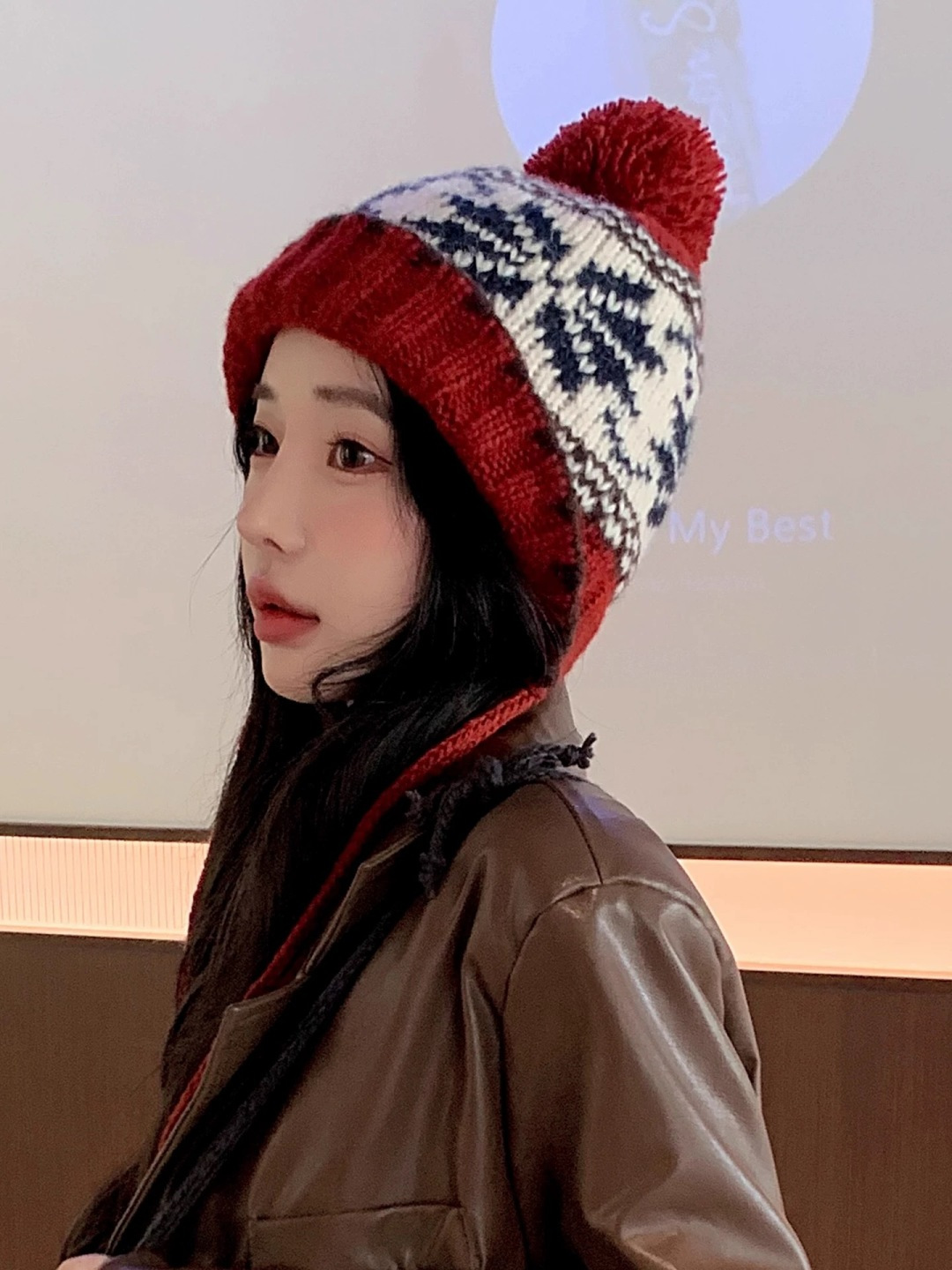  蒙口MONCLER 复古提花保暖针织帽子女2025秋冬季休闲百搭防寒护耳包头帽显脸小