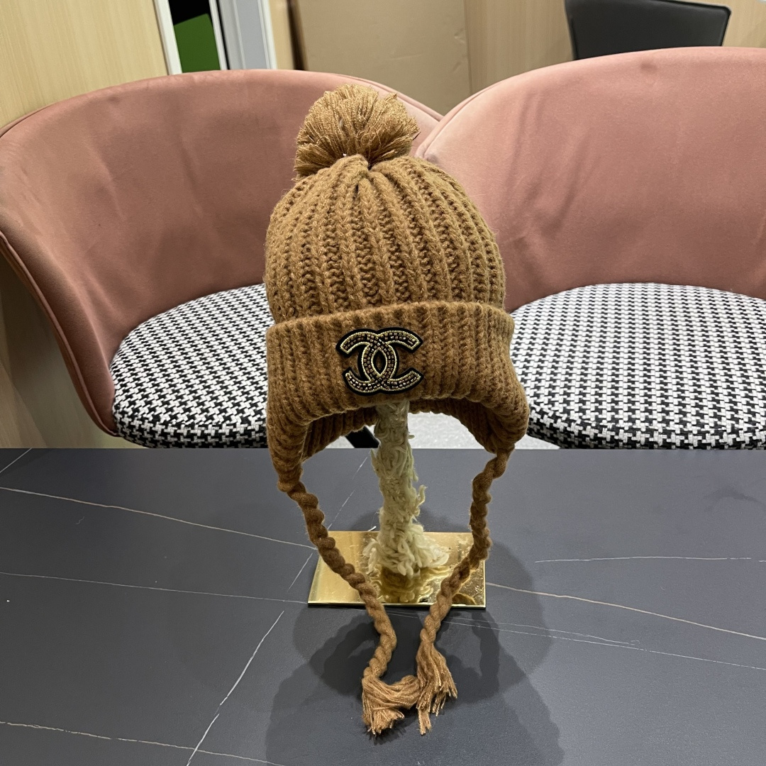  香奈儿(CHANEL) 针织帽子女秋冬新款大头围保暖护耳
冷帽堆堆帽韩版毛线帽逛街百搭