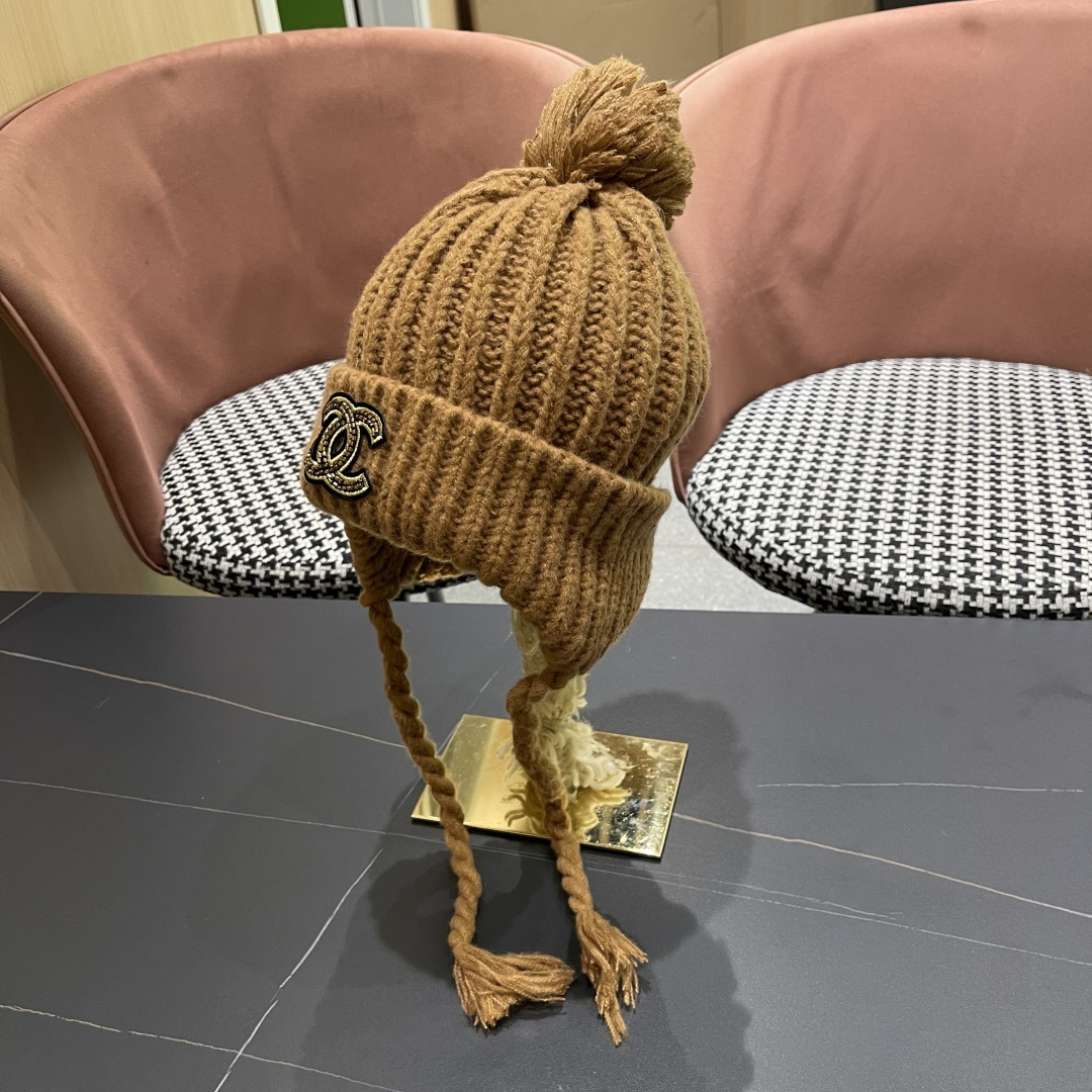  香奈儿(CHANEL) 针织帽子女秋冬新款大头围保暖护耳
冷帽堆堆帽韩版毛线帽逛街百搭