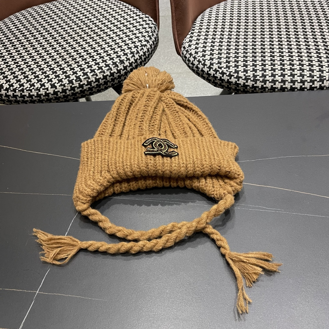  香奈儿(CHANEL) 针织帽子女秋冬新款大头围保暖护耳
冷帽堆堆帽韩版毛线帽逛街百搭