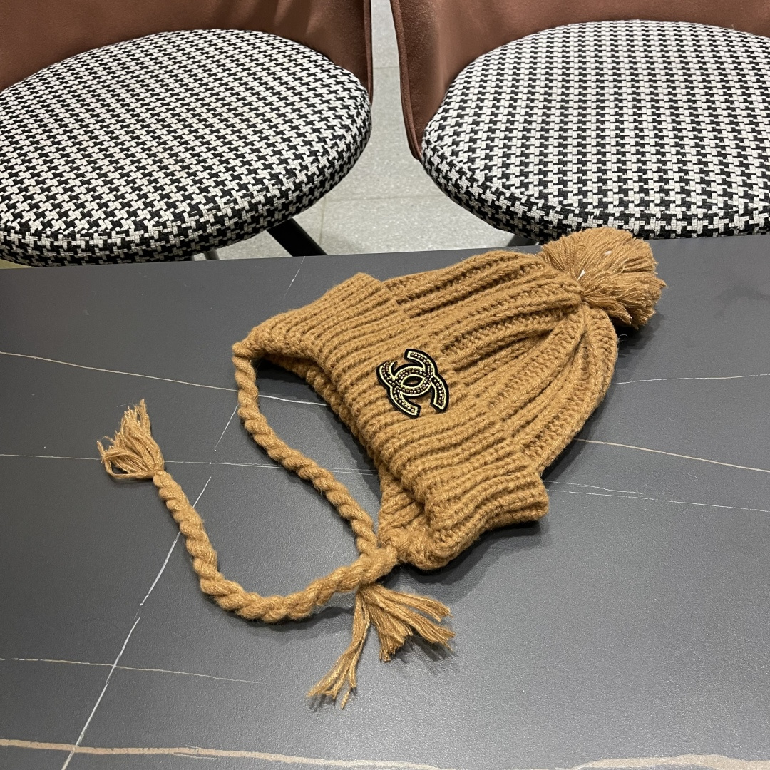  香奈儿(CHANEL) 针织帽子女秋冬新款大头围保暖护耳
冷帽堆堆帽韩版毛线帽逛街百搭