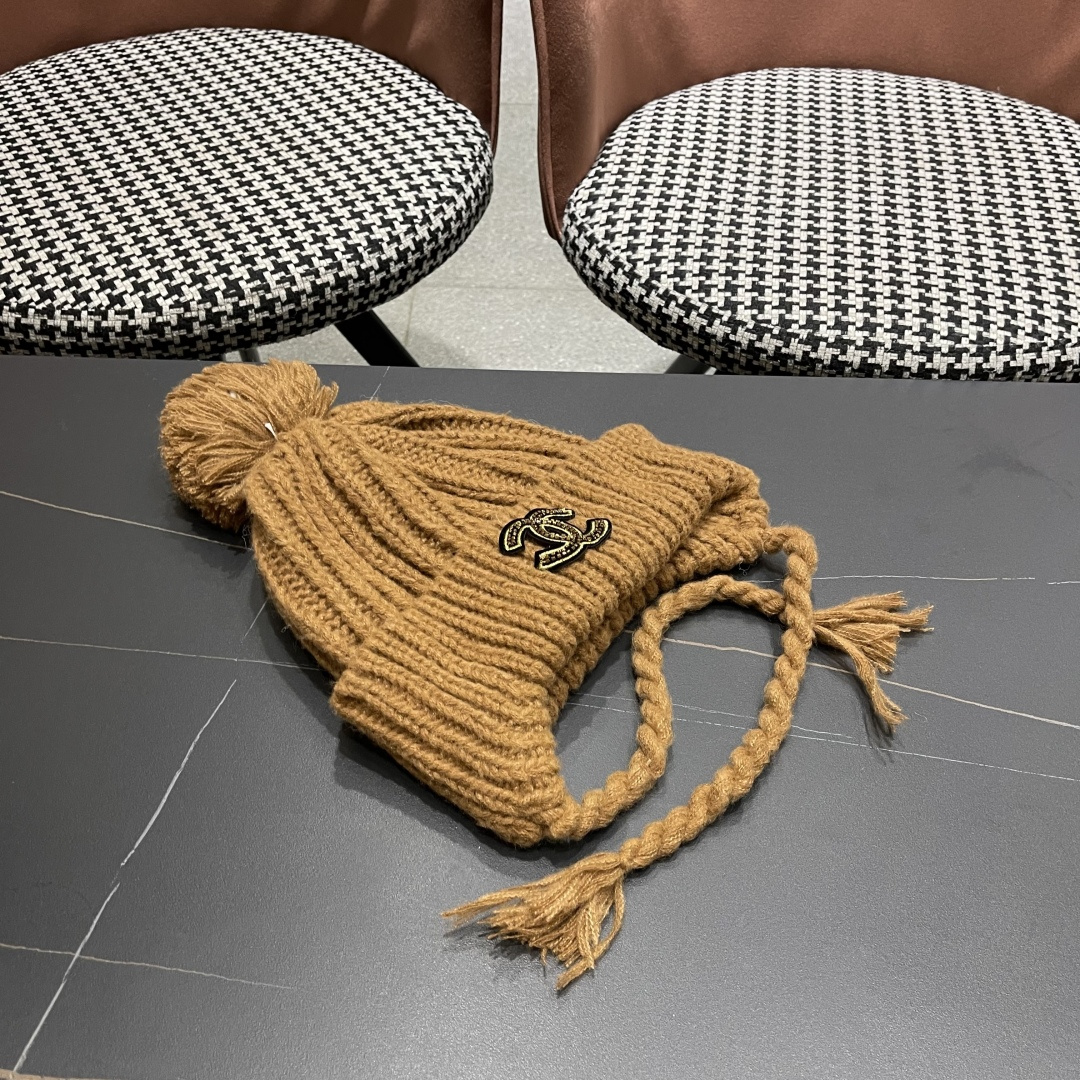  香奈儿(CHANEL) 针织帽子女秋冬新款大头围保暖护耳
冷帽堆堆帽韩版毛线帽逛街百搭