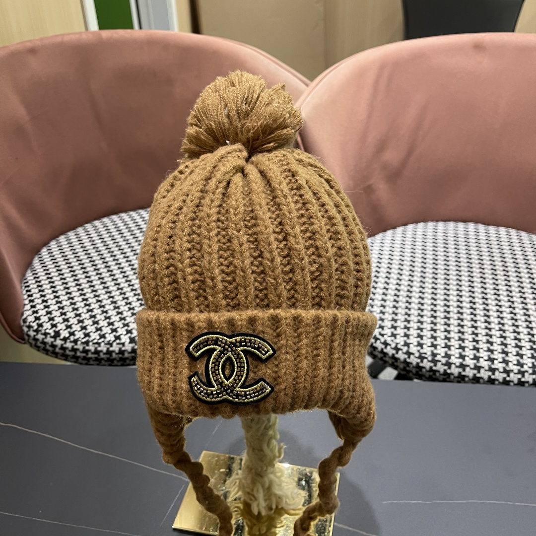  香奈儿(CHANEL) 针织帽子女秋冬新款大头围保暖护耳
冷帽堆堆帽韩版毛线帽逛街百搭