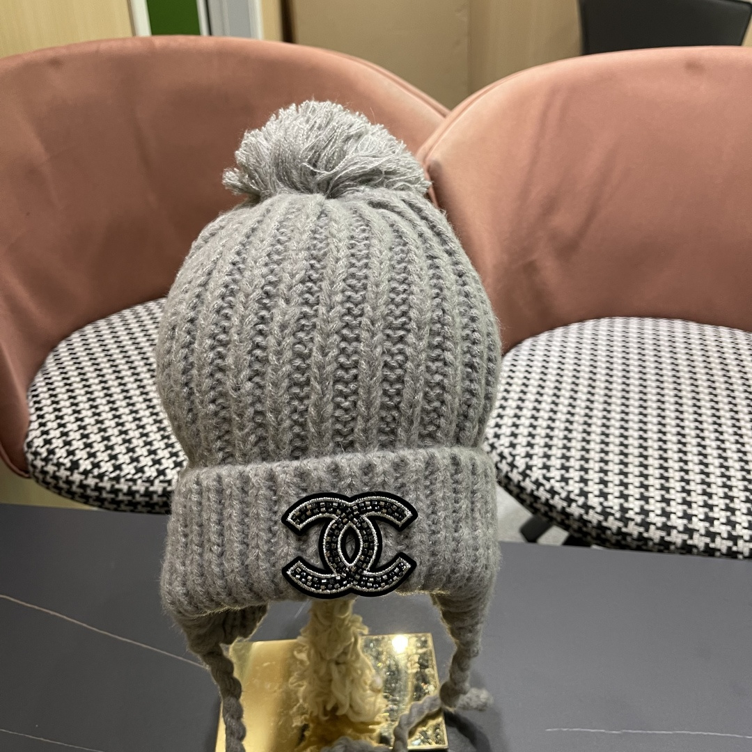  香奈儿(CHANEL) 针织帽子女秋冬新款大头围保暖护耳
冷帽堆堆帽韩版毛线帽逛街百搭