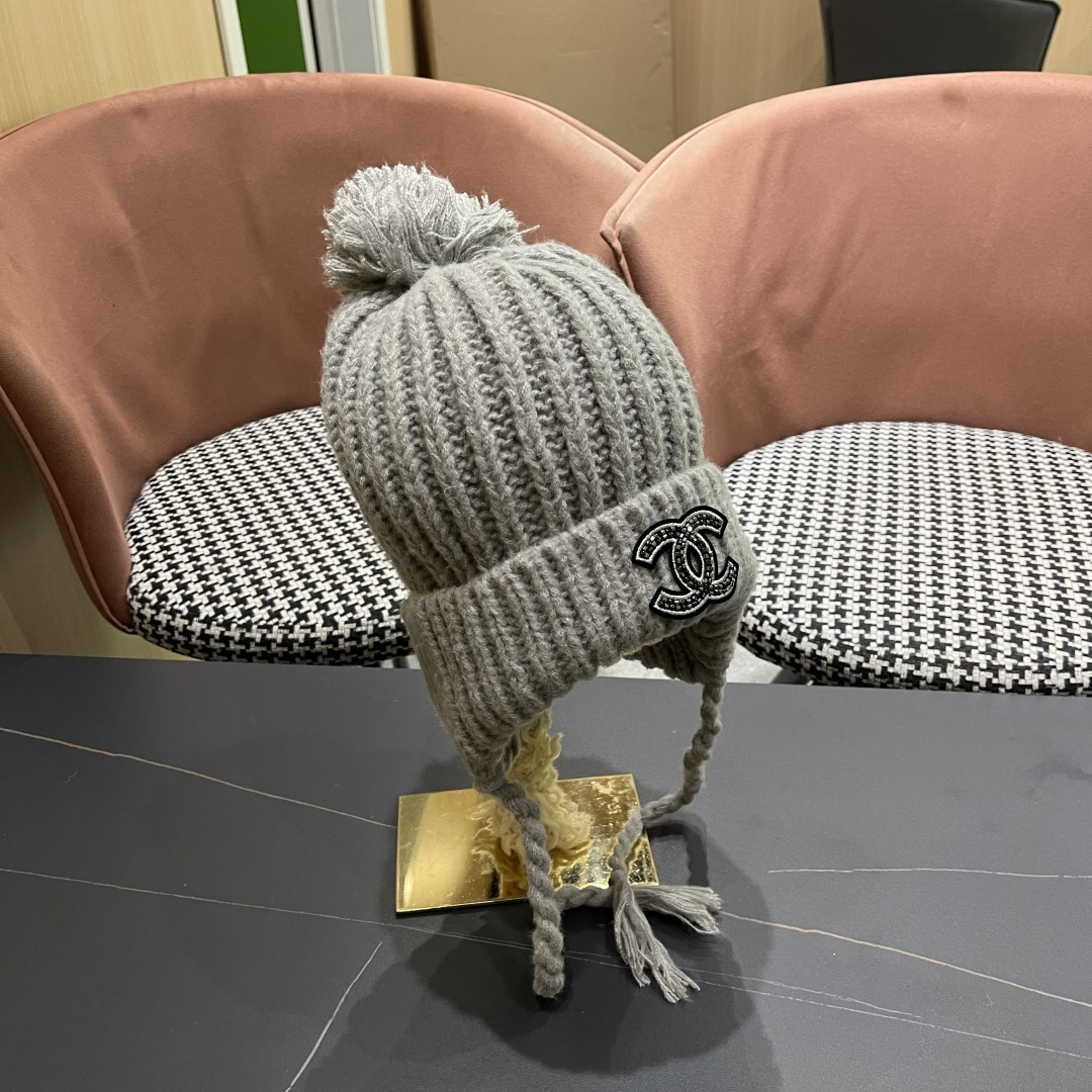  香奈儿(CHANEL) 针织帽子女秋冬新款大头围保暖护耳
冷帽堆堆帽韩版毛线帽逛街百搭