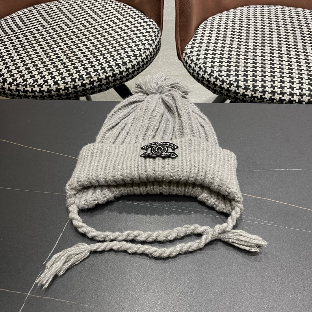  香奈儿(CHANEL) 针织帽子女秋冬新款大头围保暖护耳
冷帽堆堆帽韩版毛线帽逛街百搭