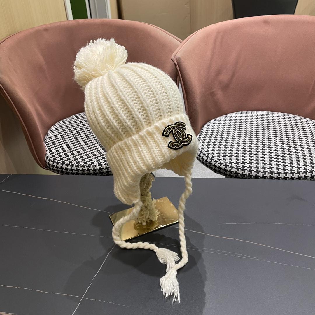  香奈儿(CHANEL) 针织帽子女秋冬新款大头围保暖护耳
冷帽堆堆帽韩版毛线帽逛街百搭