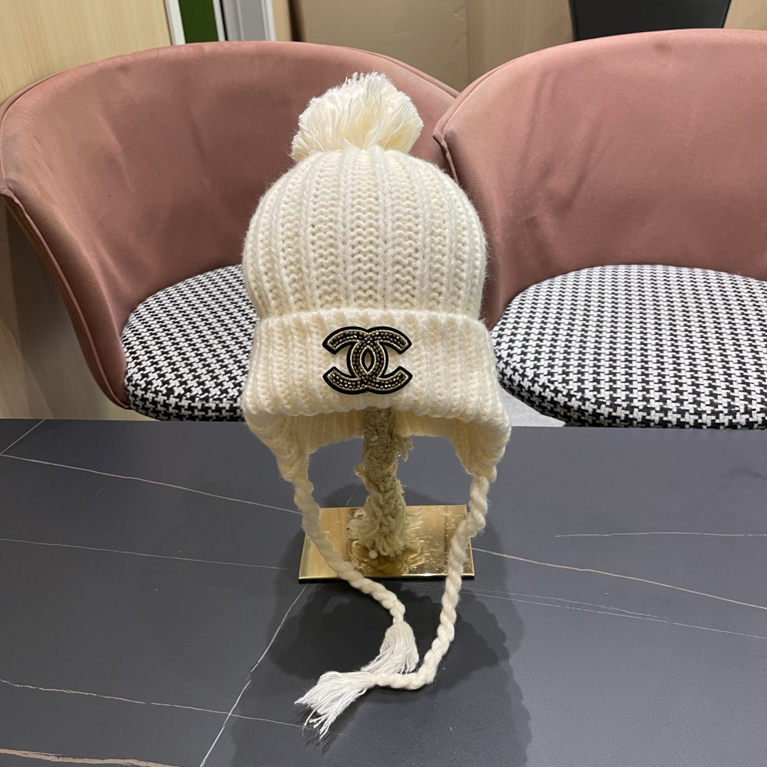  香奈儿(CHANEL) 针织帽子女秋冬新款大头围保暖护耳
冷帽堆堆帽韩版毛线帽逛街百搭
