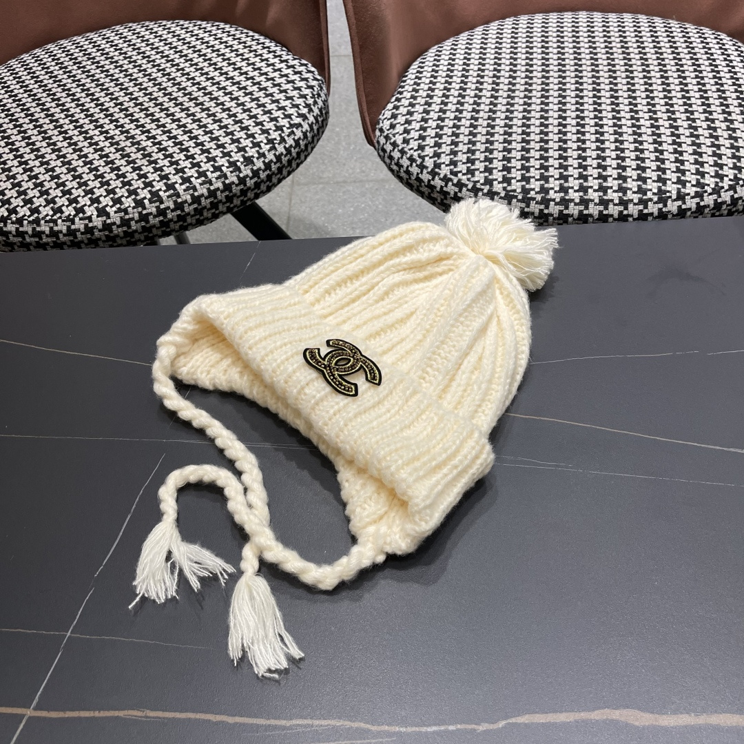  香奈儿(CHANEL) 针织帽子女秋冬新款大头围保暖护耳
冷帽堆堆帽韩版毛线帽逛街百搭