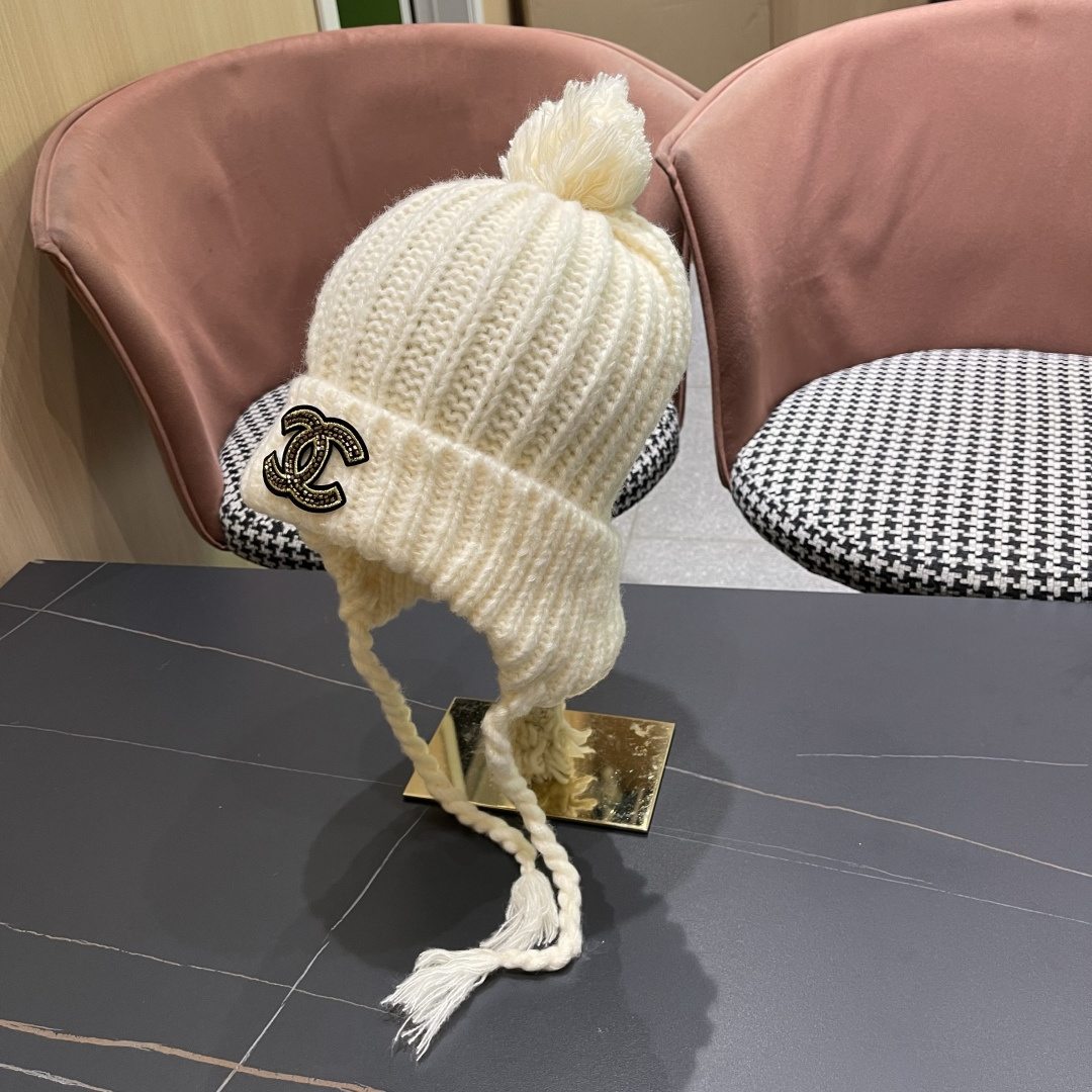  香奈儿(CHANEL) 针织帽子女秋冬新款大头围保暖护耳
冷帽堆堆帽韩版毛线帽逛街百搭