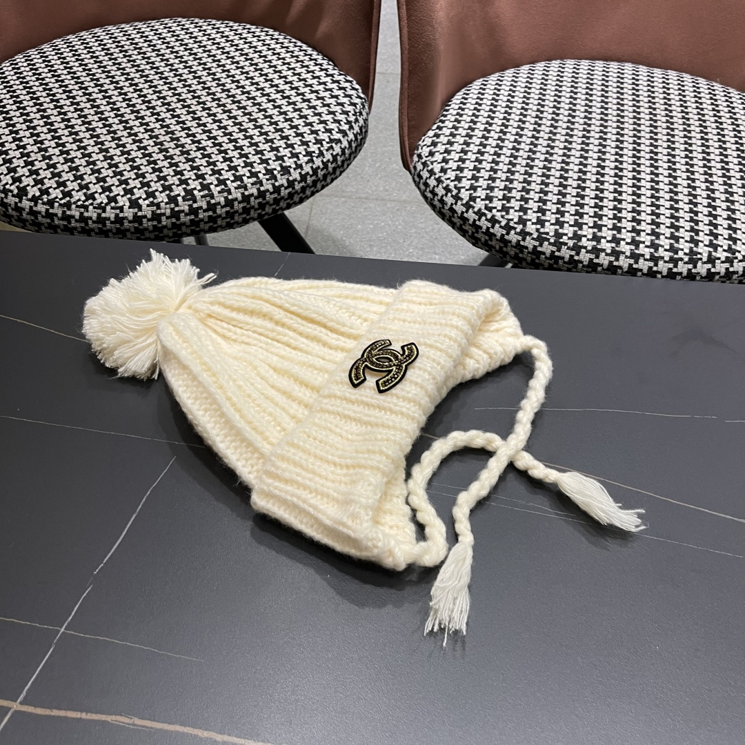  香奈儿(CHANEL) 针织帽子女秋冬新款大头围保暖护耳
冷帽堆堆帽韩版毛线帽逛街百搭