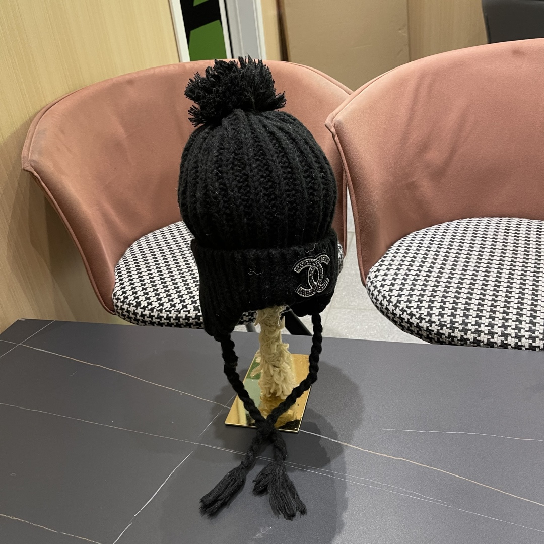  香奈儿(CHANEL) 针织帽子女秋冬新款大头围保暖护耳
冷帽堆堆帽韩版毛线帽逛街百搭