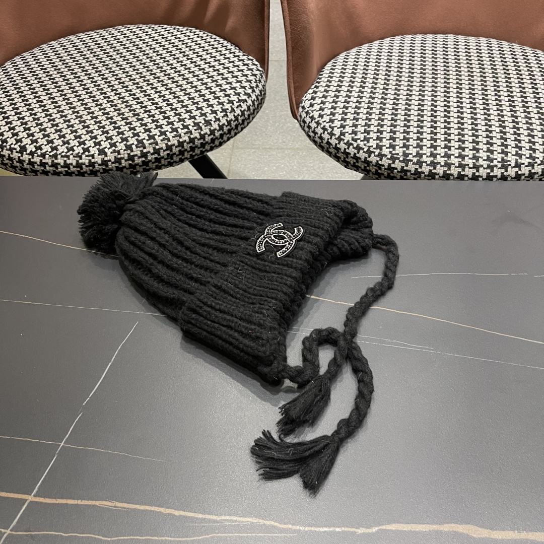  香奈儿(CHANEL) 针织帽子女秋冬新款大头围保暖护耳
冷帽堆堆帽韩版毛线帽逛街百搭