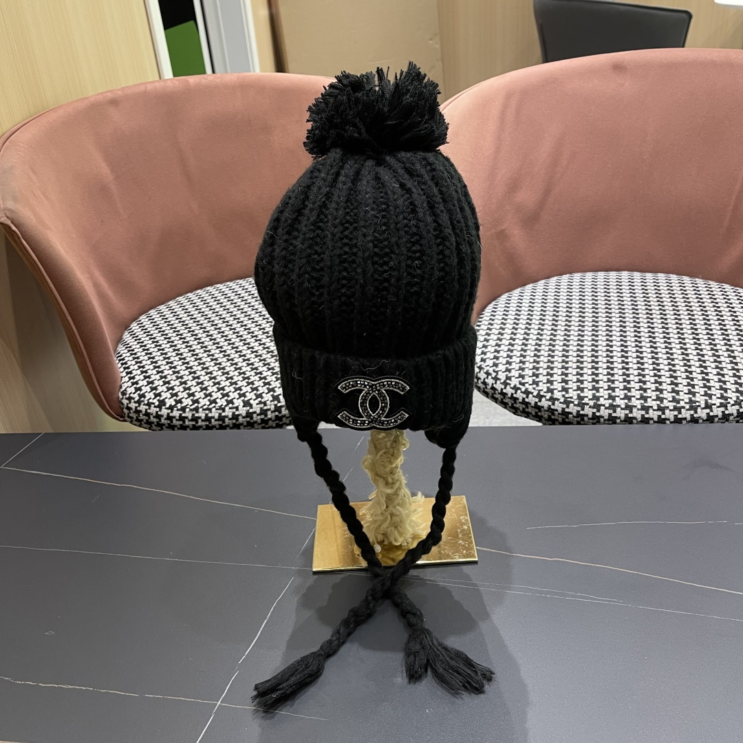  香奈儿(CHANEL) 针织帽子女秋冬新款大头围保暖护耳
冷帽堆堆帽韩版毛线帽逛街百搭