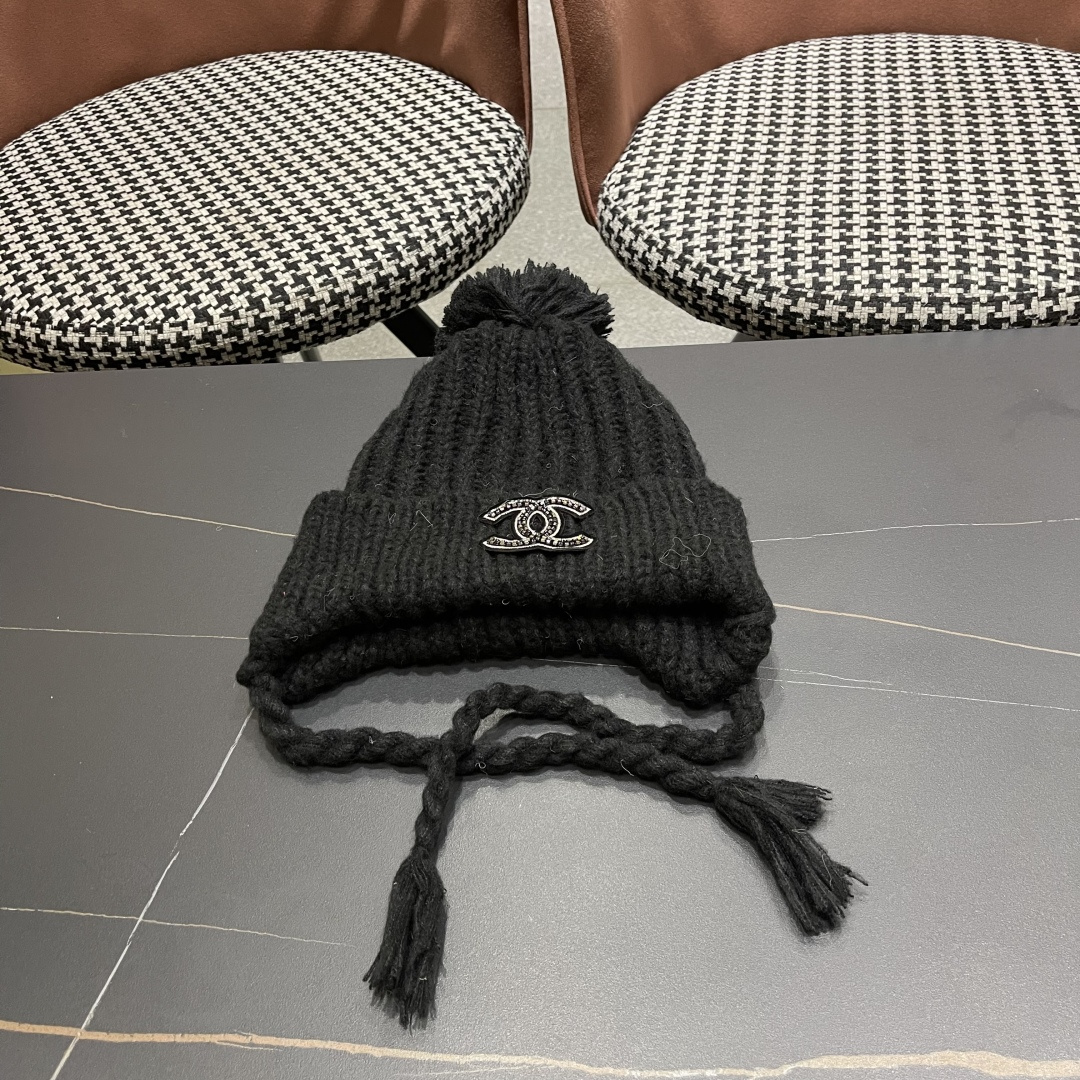  香奈儿(CHANEL) 针织帽子女秋冬新款大头围保暖护耳
冷帽堆堆帽韩版毛线帽逛街百搭