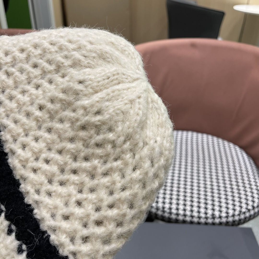  蒙口 毛线帽黑白条纹女秋冬拼色针织保暖大头围包头帽