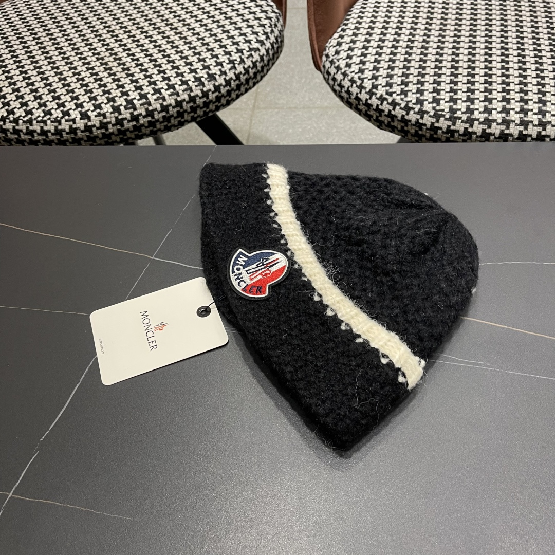  蒙口 毛线帽黑白条纹女秋冬拼色针织保暖大头围包头帽