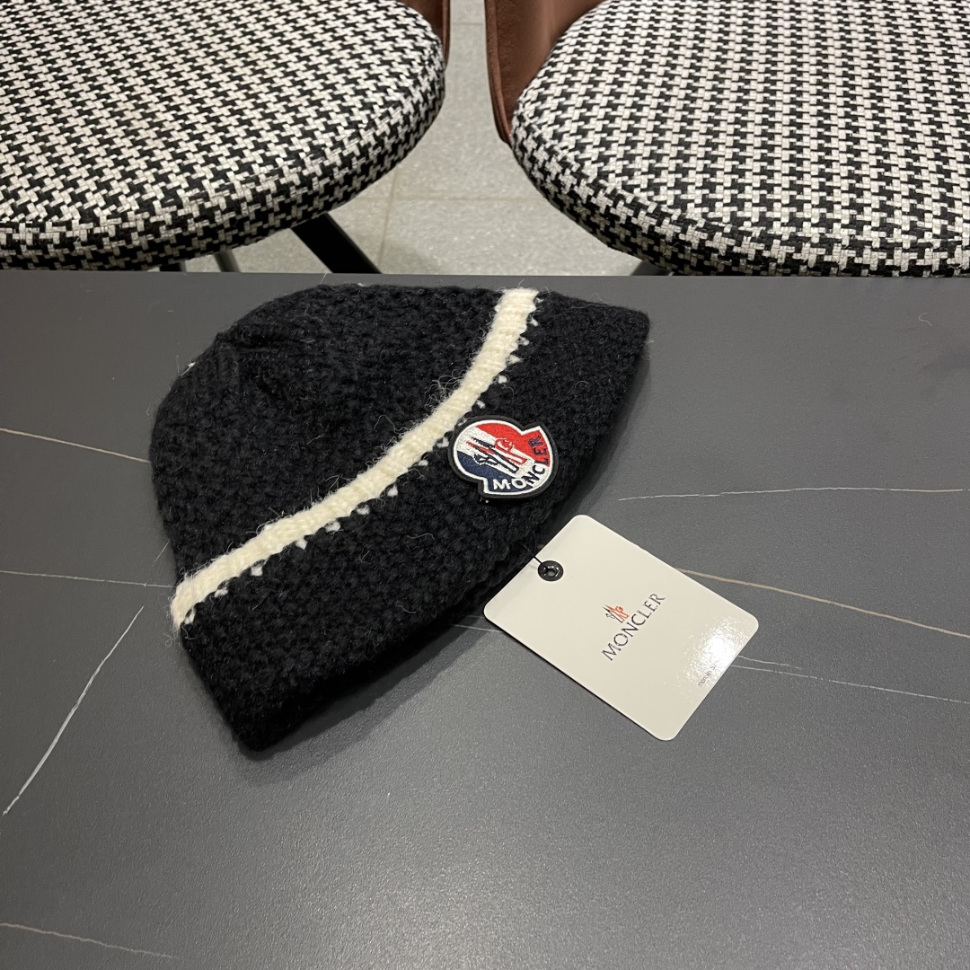  蒙口 毛线帽黑白条纹女秋冬拼色针织保暖大头围包头帽