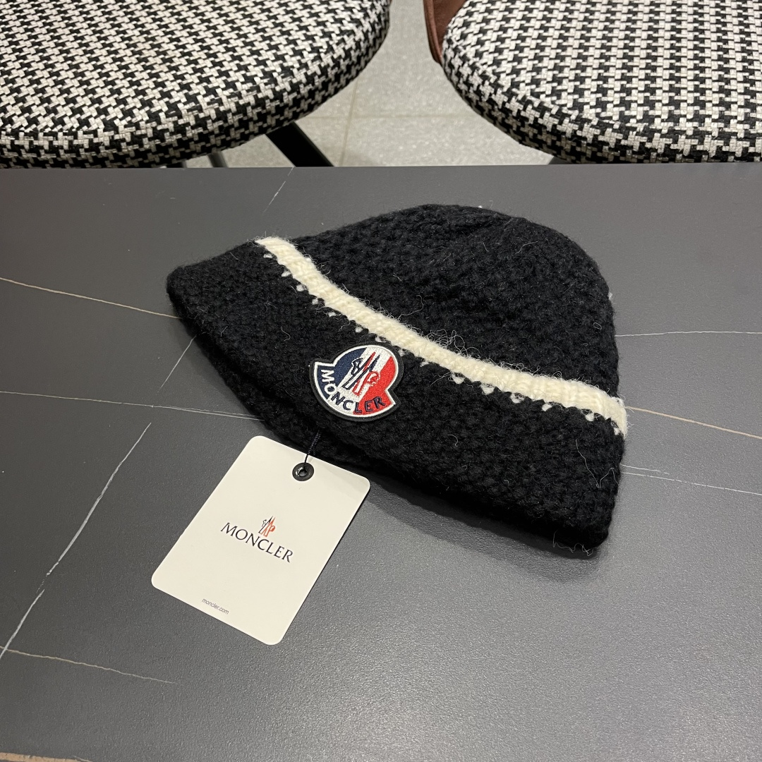  蒙口 毛线帽黑白条纹女秋冬拼色针织保暖大头围包头帽