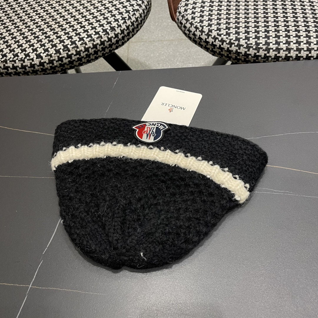  蒙口 毛线帽黑白条纹女秋冬拼色针织保暖大头围包头帽