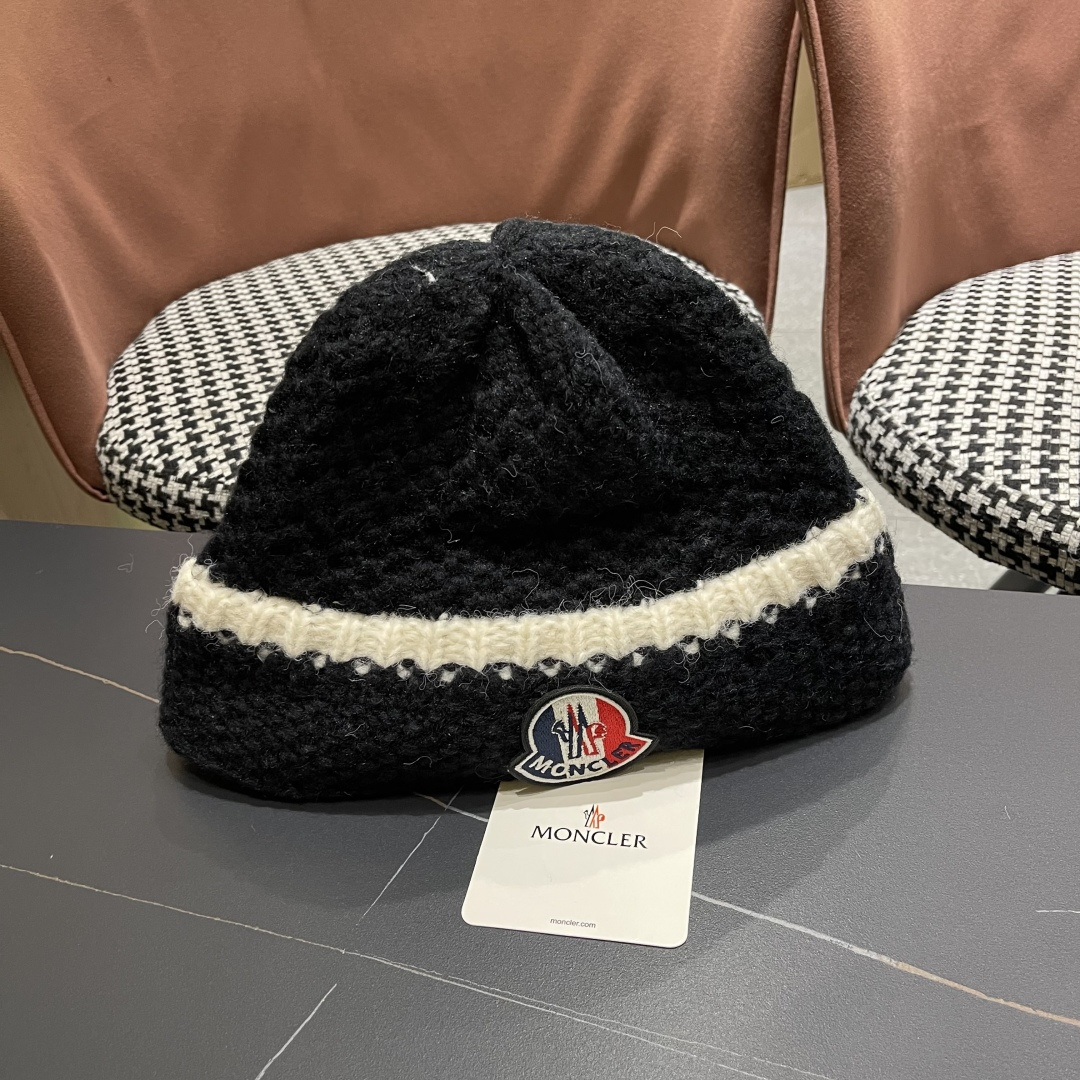  蒙口 毛线帽黑白条纹女秋冬拼色针织保暖大头围包头帽